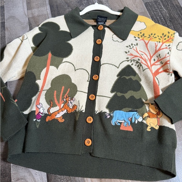 Boxlunch Sweaters - Disney Winnie the Pooh Cardigan BoxLunch Sweater Forest Scene Cottagecore M